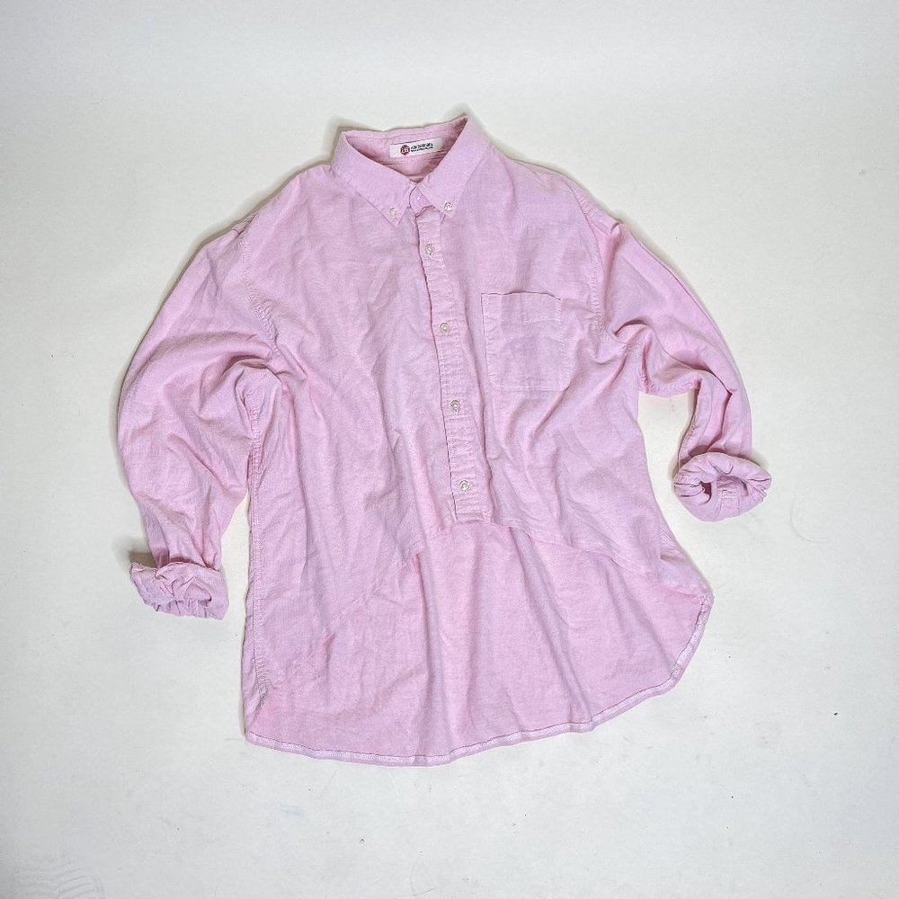 Ark Reworks Pink Button Down Cropped Oversized Shirt upcycled vintage